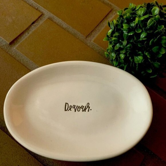 Rae Dunn Script Devour Oval Plate - Picture 2 of 3